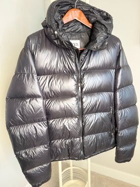 Zara Glossy Black Quilted Puffer Jacket with Hood